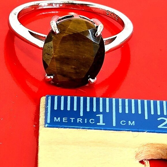 925 Sterling Silver Ring with Natural Tiger's Eye Gemstone 11x10mm - Picture 6 of 7